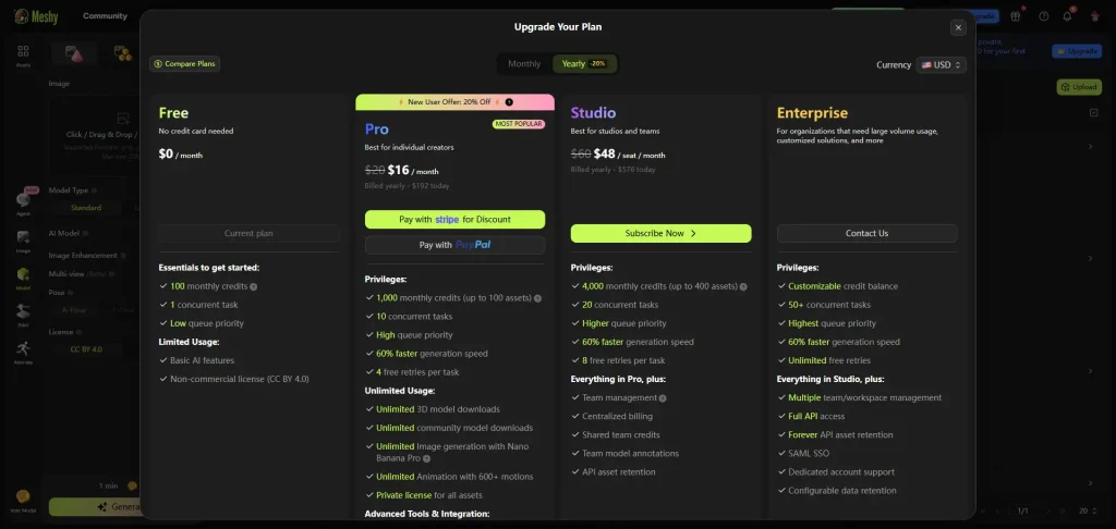 Meshy Pricing Model