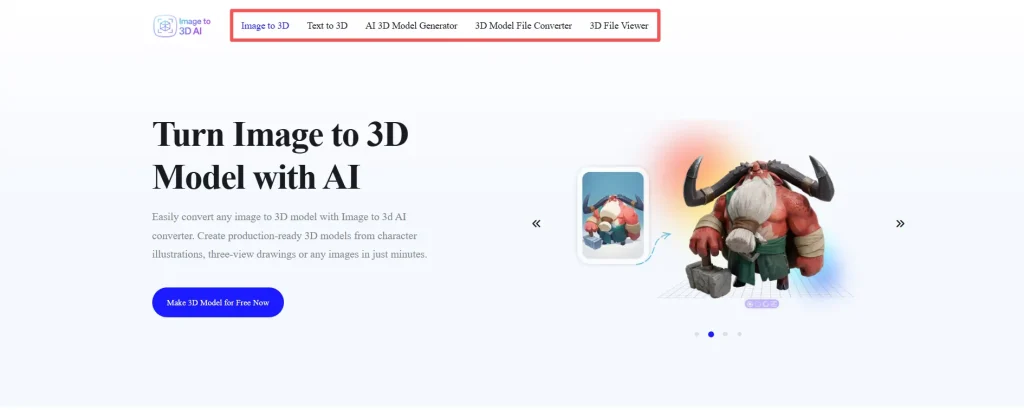 Image to 3D AI homepage