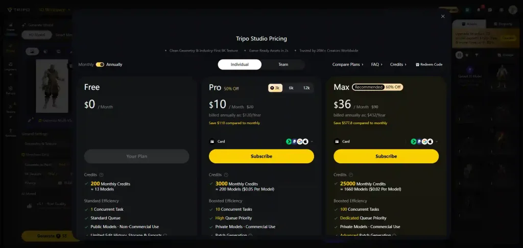 tripo ai pricelist
