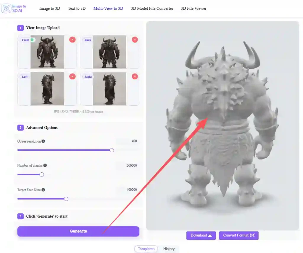 Generate and preview a 3D model created from multi-view images