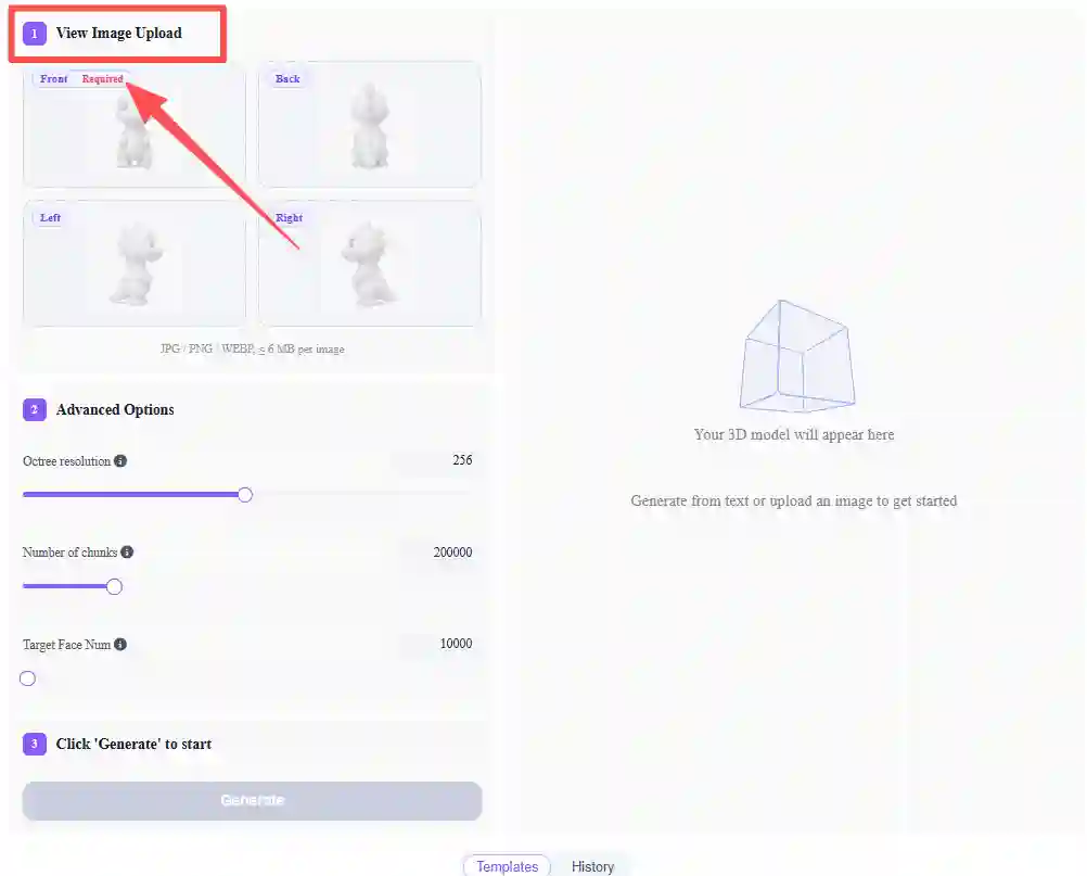 Upload multiple views (front, back, left, right) of the same object