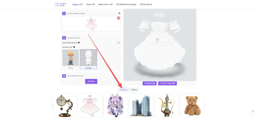 image to 3d ai built-in templates