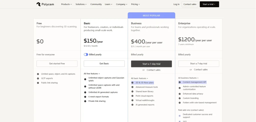 polycam pricelist