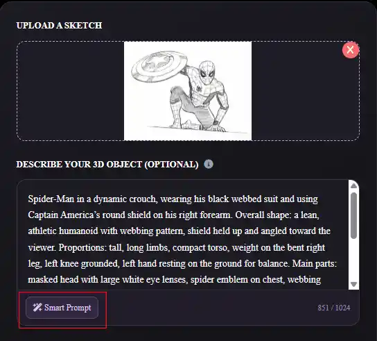 AI-generated smart prompt describing a sketch for 3D modeling