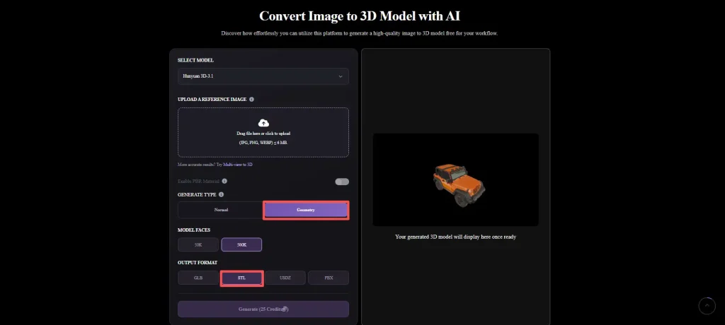 Image to 3D AI geometry-only Minecraft model exported as an STL file