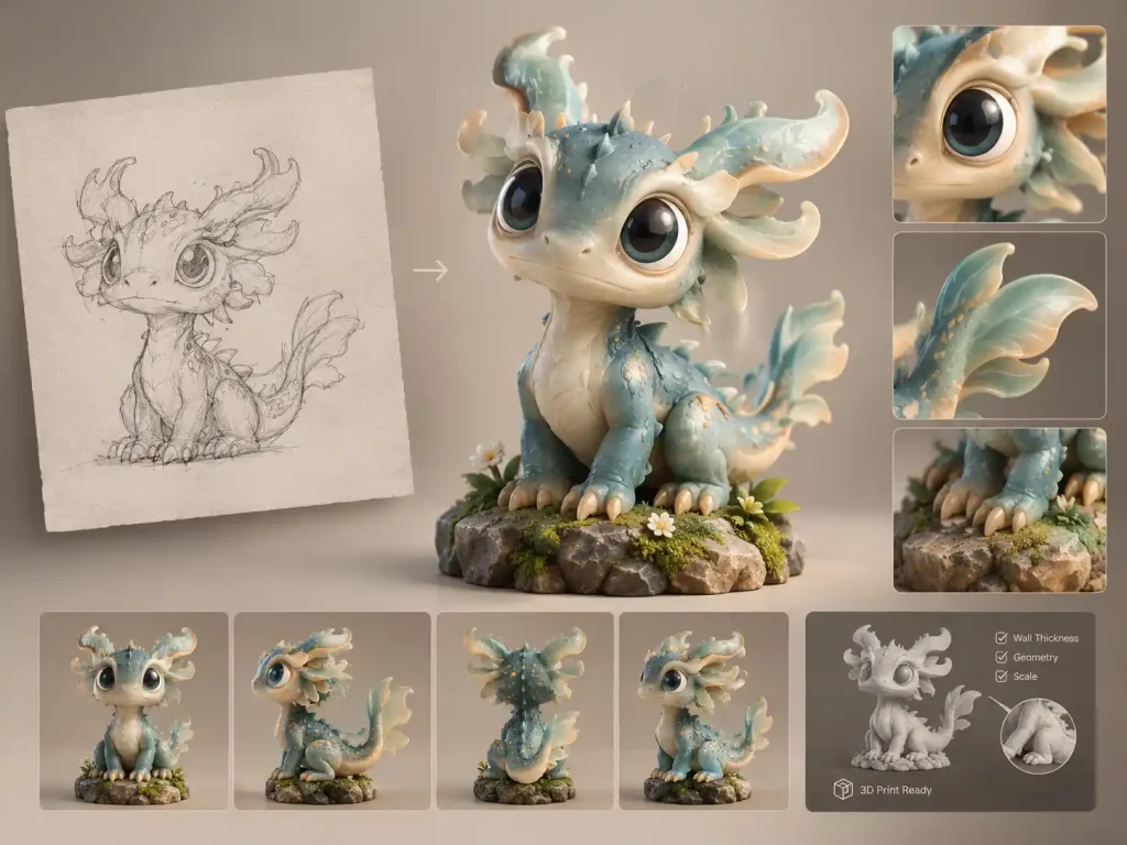 custom collectible figurine 3D model created from a sketch