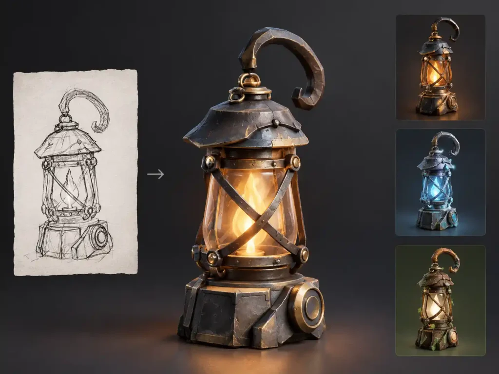 game asset 3D prop modeled from a hand-drawn sketch