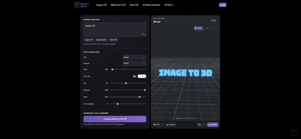 image to 3d ai 3d text generator playground