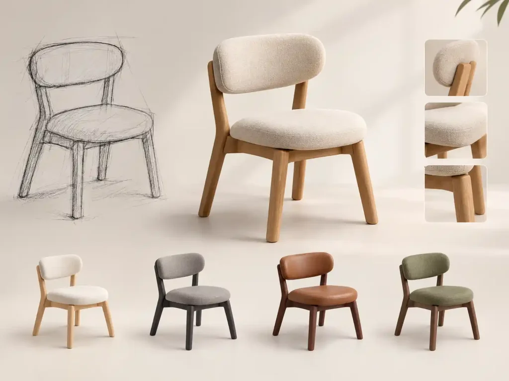 product design 3D model of a chair created from a sketch